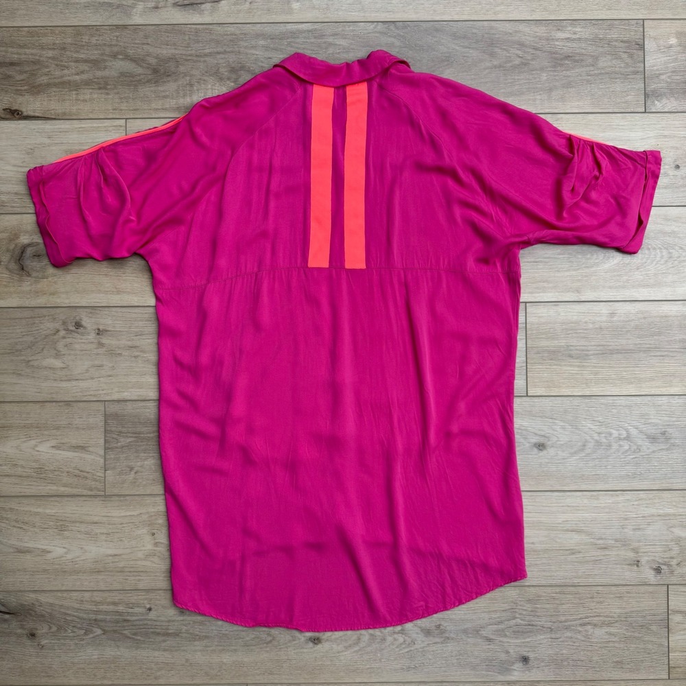 BUKEZY Pink Neon Trim Oversized Shirt Dress Tunic Button Down Streetwear - Picture 8 of 11